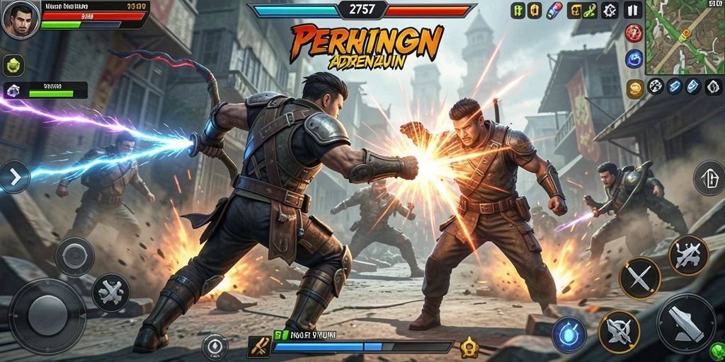 Tampilan gameplay epik dalam 2757 saat pertarungan berlangsung.