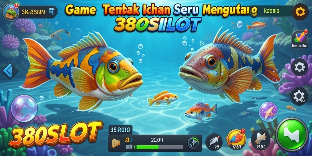 Screenshot gameplay menunjukkan aksi seru menembak ikan di bawah laut.
