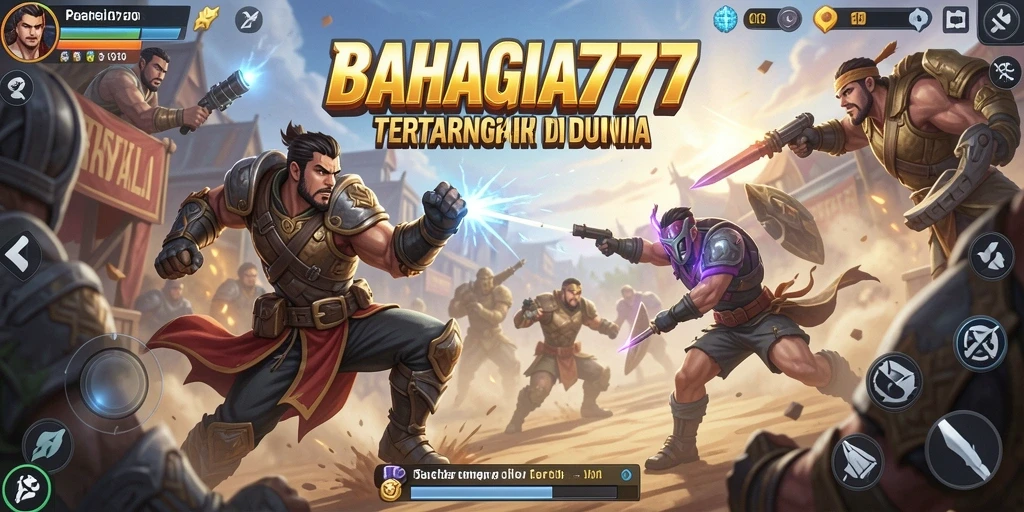 Tangkapan layar utama BAHAGIA777 menampilkan aksi pertempuran intens Battle Royale.