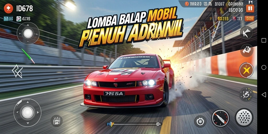 Tangkapan layar gameplay menampilkan balapan mobil yang seru dan mendebarkan.