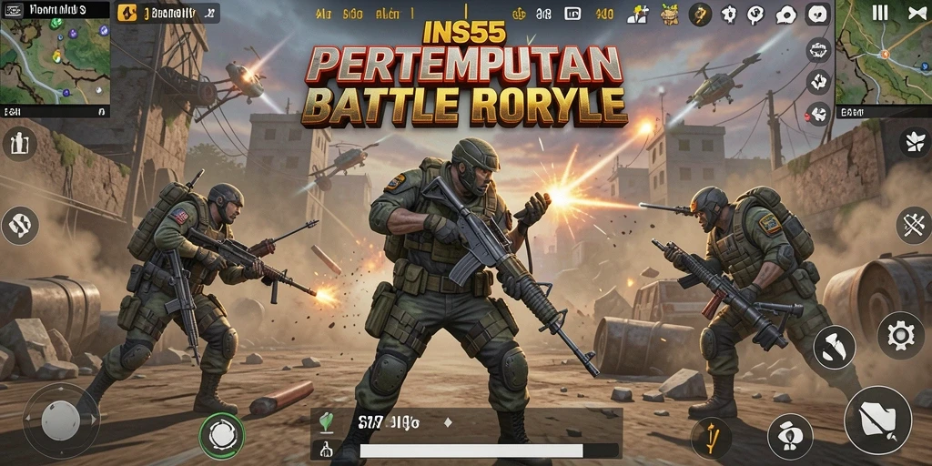 Gameplay seru di INS55 mempertunjukkan pertarungan Battle Royale yang intens.