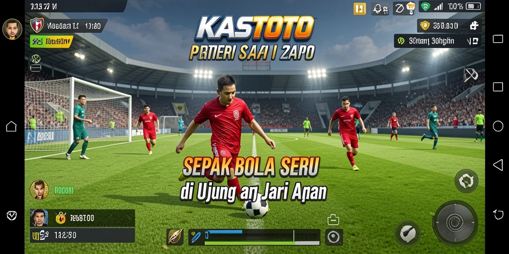 Tampilan gameplay seru di KASTOTO dengan aksi sepak bola nyata.