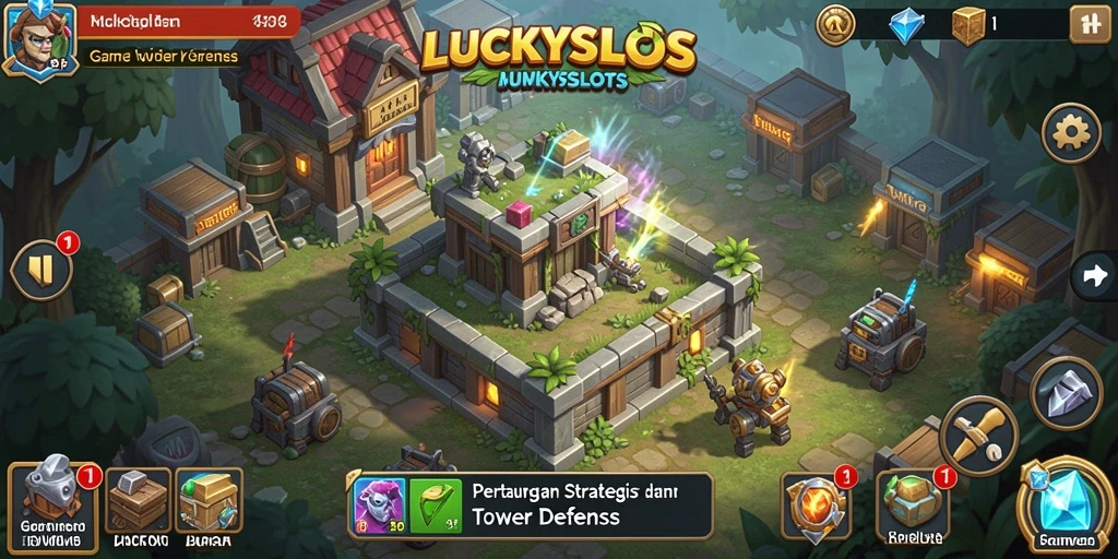 Tampilan gameplay <strong>LUCKYSLOTS</strong> yang menarik dalam pertarungan Tower Defense.