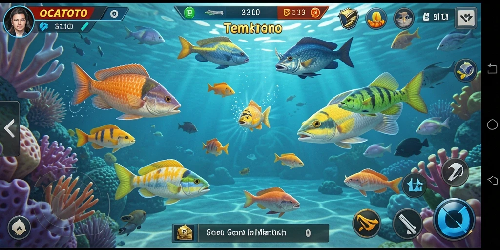 Screenshot utama OCATOTO menampilkan aksi menembak ikan yang seru.