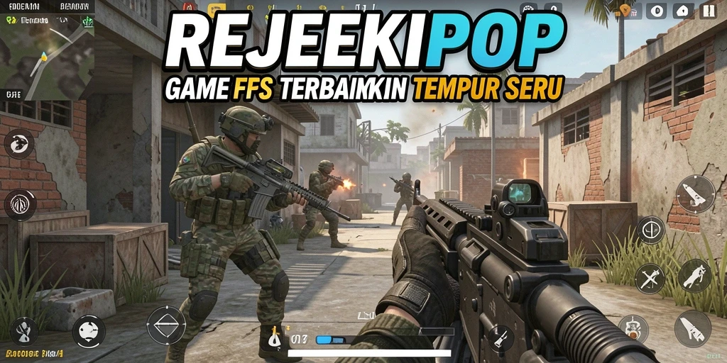 Screenshot gameplay REJEKIPOP menampilkan aksi tembak-menembak yang mendebarkan.