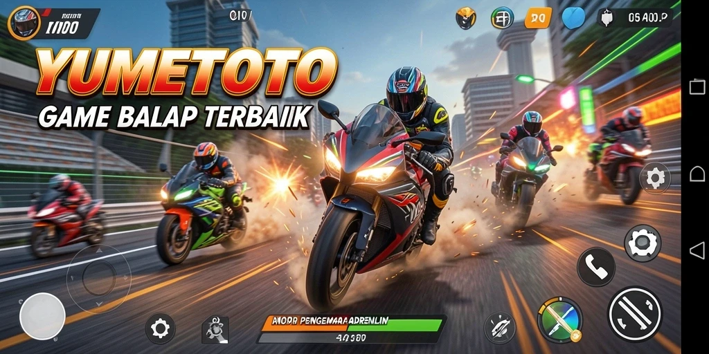 Gameplay intens YUMETOTO dengan aksi balap motor yang mendebarkan.