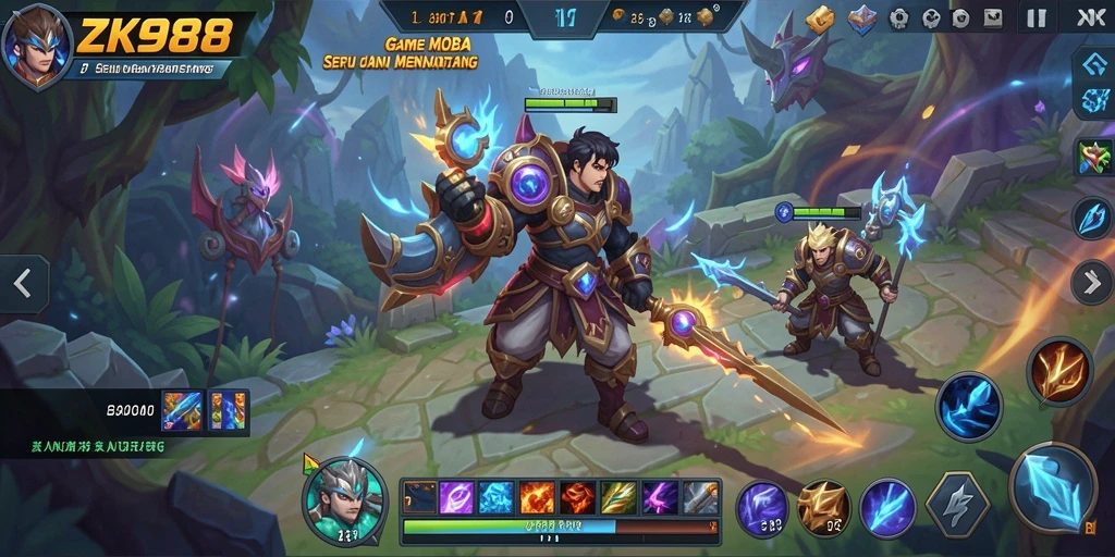 Screenshot ZK988 menampilkan aksi gameplay seru dalam pertarungan MOBA.